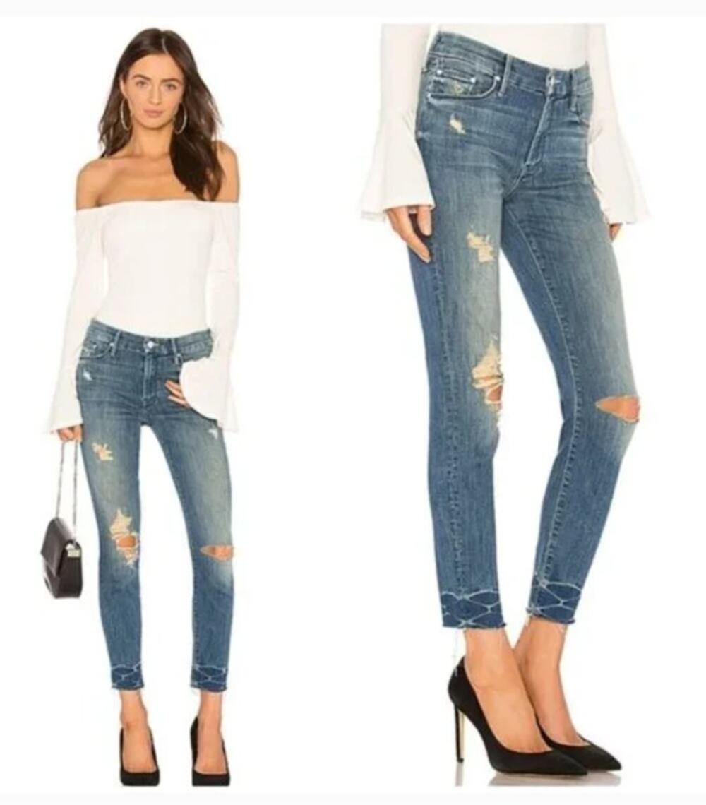 MOTHER The Looker Ankle Fray Jeans Size 28 Distressed Denim Naughty Intentions